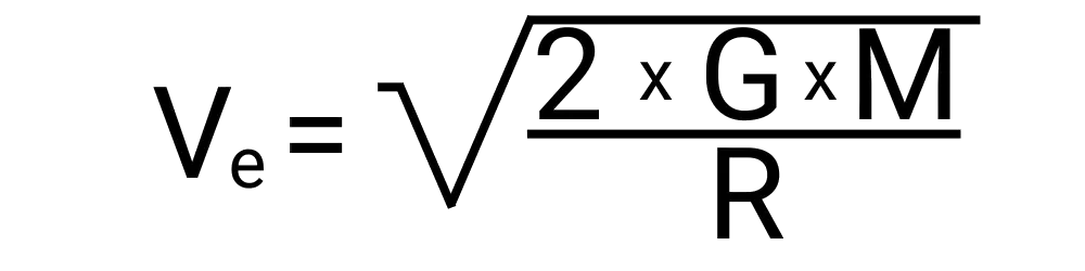 The formula for calculating the escape velocity of a planet or large mass.